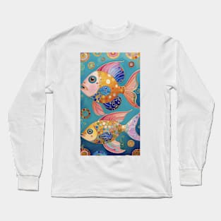 Gustav Klimt's Aquatic Symphony: Inspired Fish Illustration Long Sleeve T-Shirt